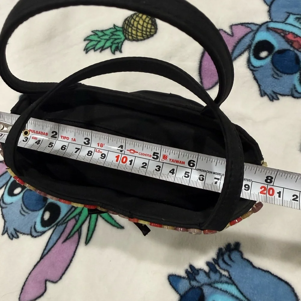 Vintage Y2K Black Mini Satin Handbag Button Trim Top Handle Bag 90s Party Purse - Picture 6 of 6